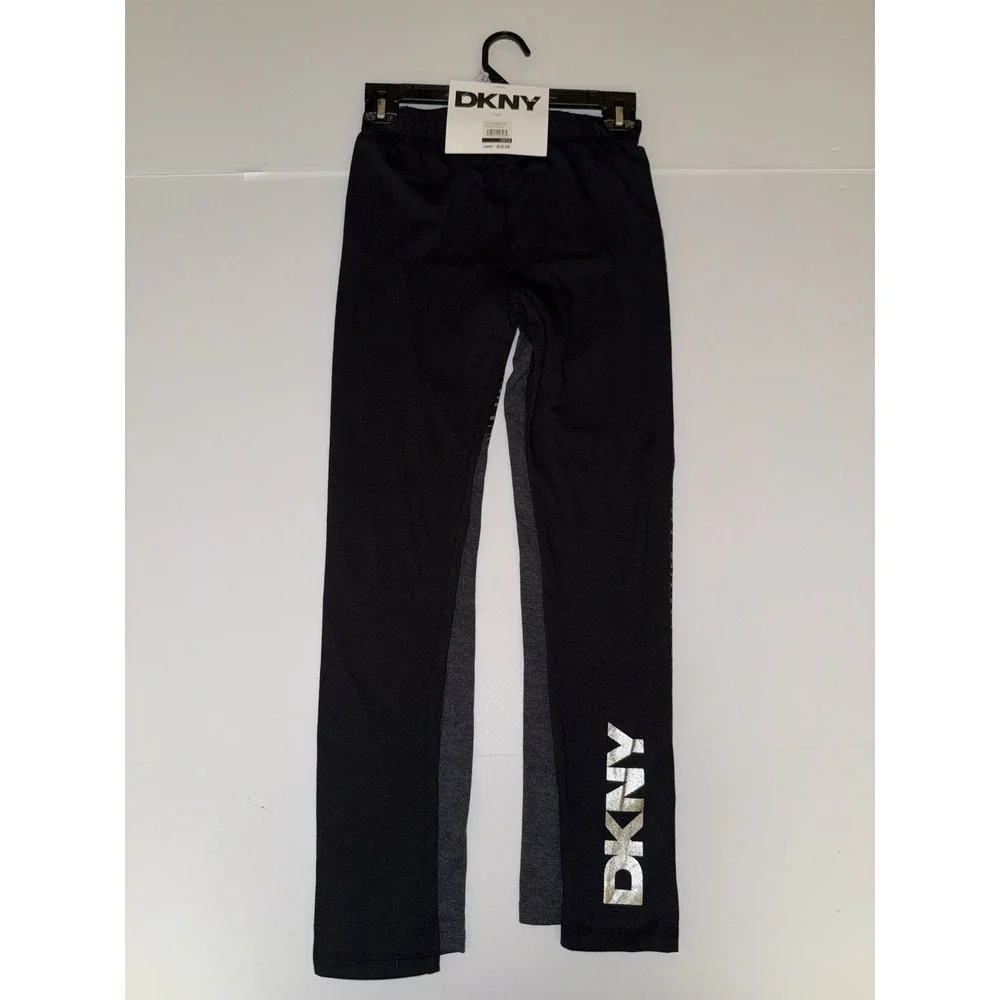 DKNY Girls 3-Pack Leggings 10-12 Black Gray Purple Zebra Stretch Pants Comfy NWT
